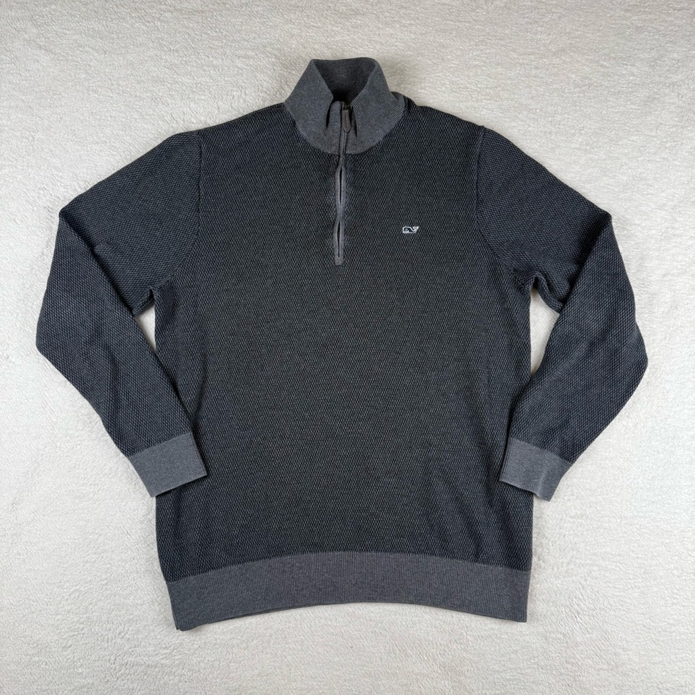 Vineyard Vines Hamilton Half Zip Blue Pullover Mens Sweater Large Cotton Wool